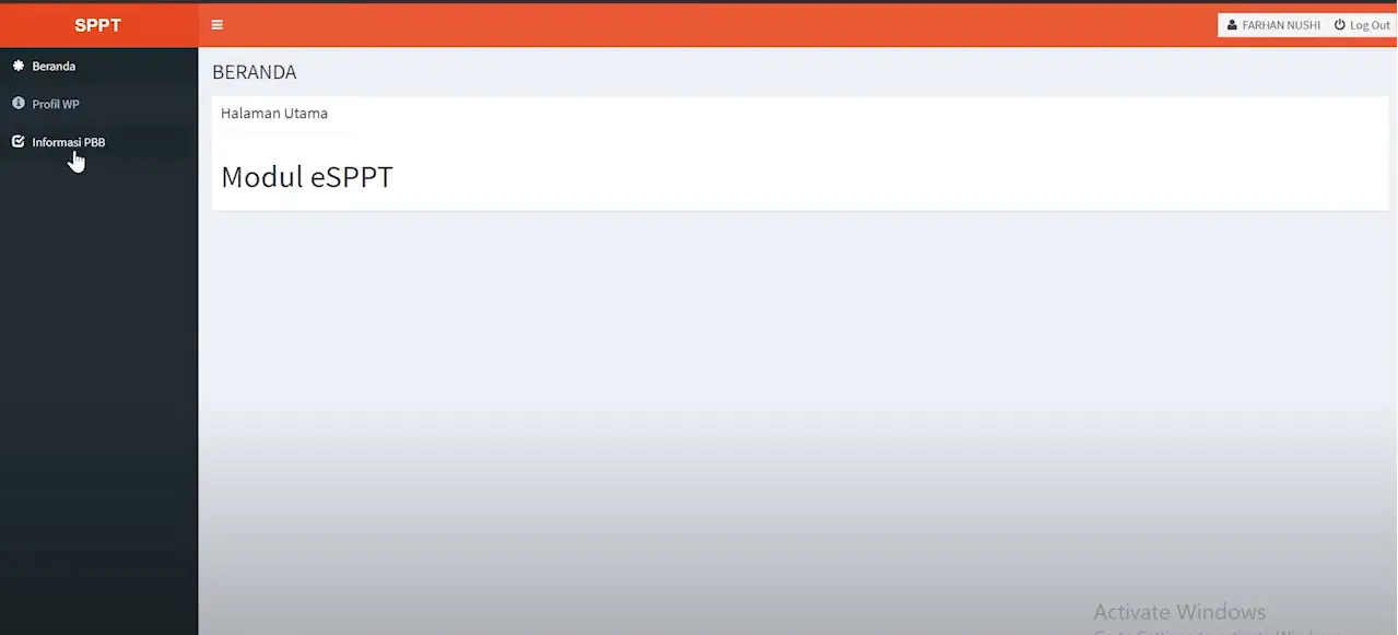 Pilih menu informasi PBB (image YT Bapenda Kabupaten Tangerang)