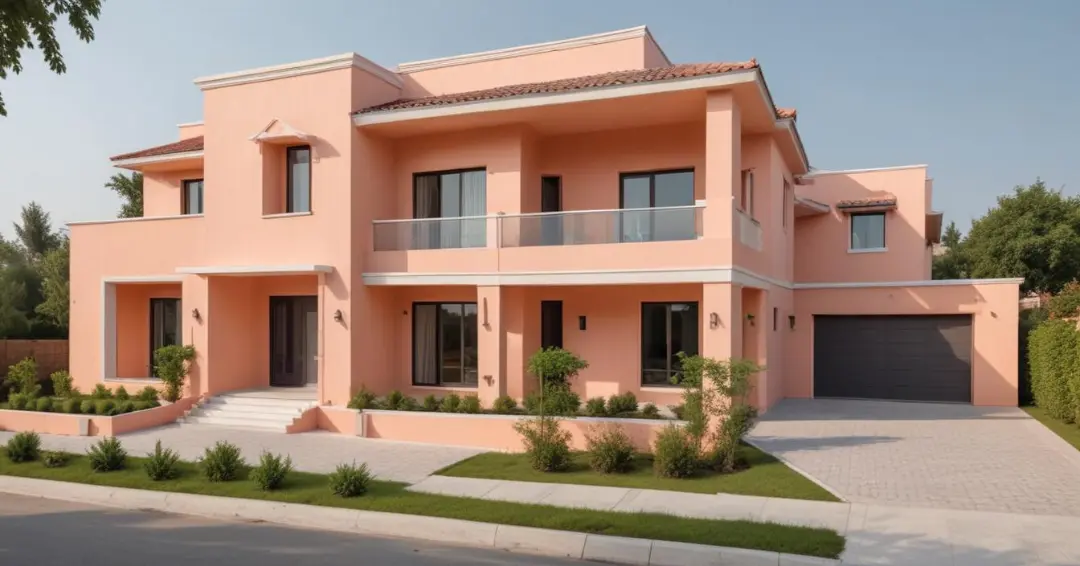 Inspirasi cat depan rumah warna peach
