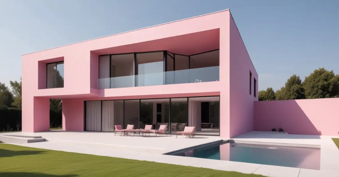 Rumah modern minimalis dengan cat depan pink