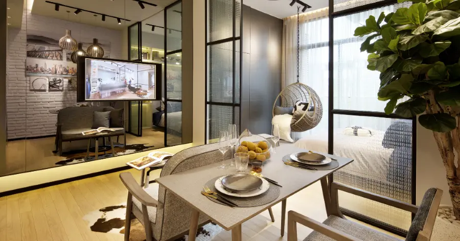 Desain apartemen studio minimalis dengan partisi penyekat