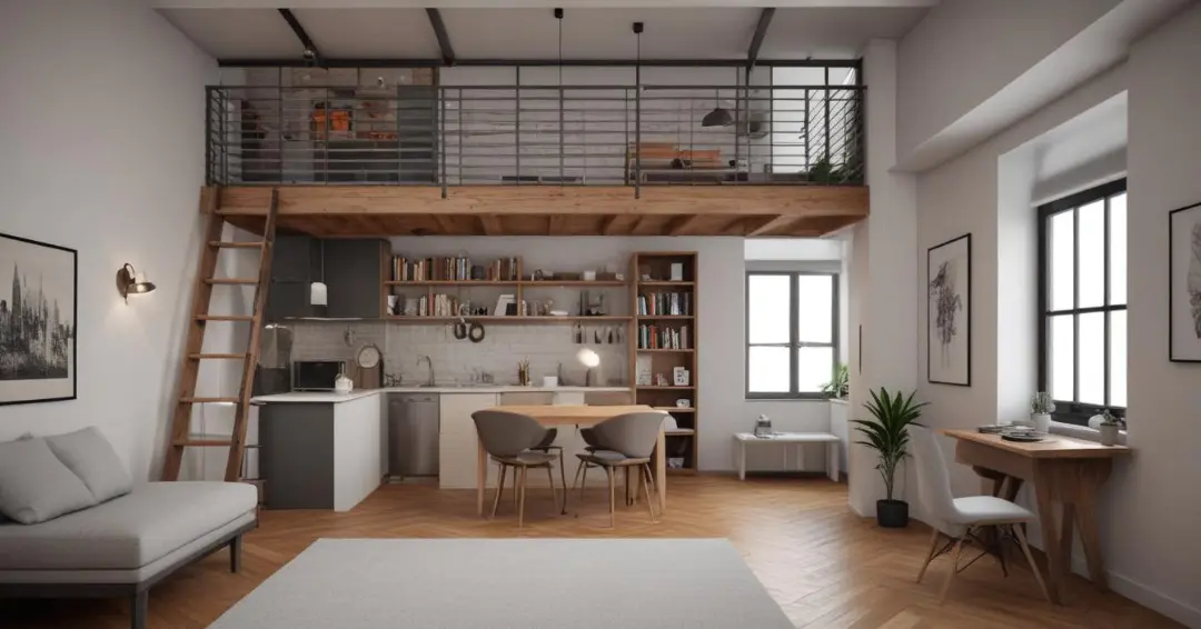 Desain kamar apartemen minimalis studio mezzanine
