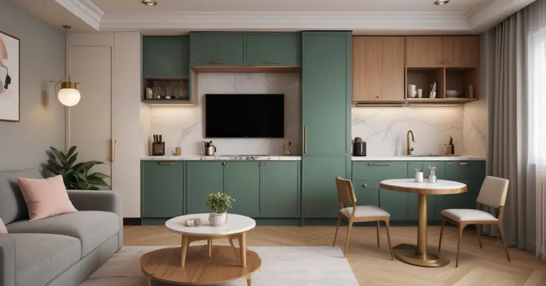 Desain kamar apartemen studio minimalis bergaya art deco