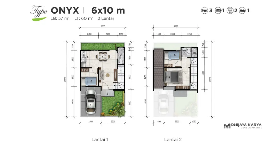 Floor plan unit rumah tipe Onyx