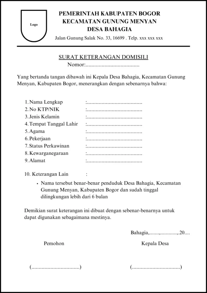 Contoh draft surat keterangan domisili