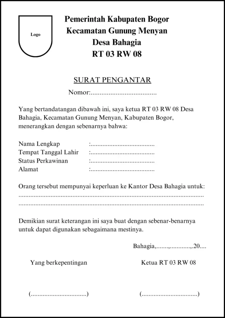 Contoh surat pengantar RT RW