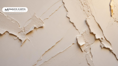 Tekstur plamir tembok yang belum dirapikan